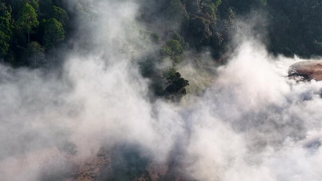 Drone aerial footage of landfill fire and smoke
