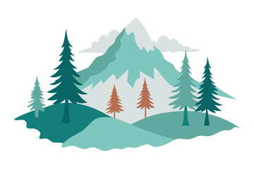 Fototapeta premium Mountain landscape, nature scenery, vector illustration, colorful trees
