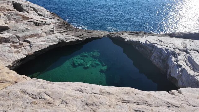 Coastline of Thassos island near Giola Natural Pool, East Macedonia and Thrace, Greece 