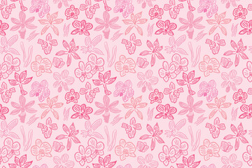 Fototapeta premium Seamless Orchid Flower Pattern in Pink, Hand Drawn Floral Botanical Repeat Background