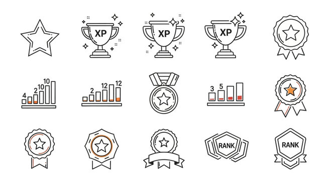 Collection of achievement icons and awards.
