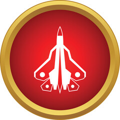Obraz premium White jet fighter aircraft symbol in a red circle with a gold border