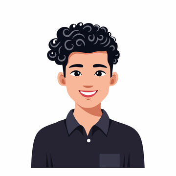 Cartoon illustration of a young man with curly hair