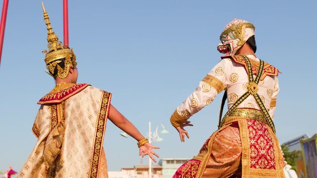 Traditional Thai Khon Dance Performance at Wat Suthat Thepwararam in Bangkok