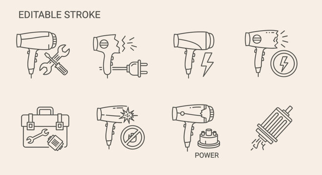editable stroke icons of power tools.