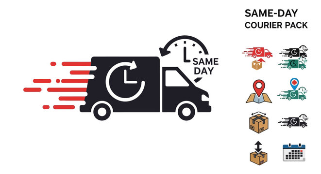 Same day courier service delivery icons pack.