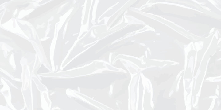 Abstract texture of light grey crumpled plastic film with wrinkled surface and soft shadows