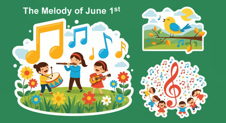 Obraz premium Children Playing Musical Instruments in a Beautiful Outdoor Scene.