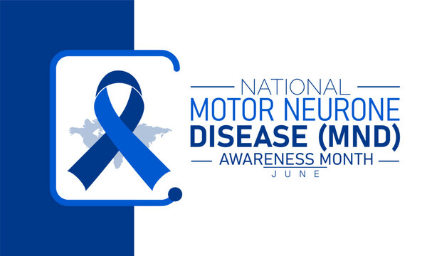 National motor neurone disease awareness month blue ribbon graphic with campaign