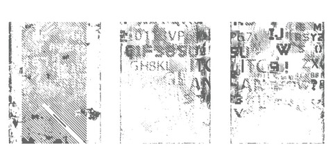 Abstract typography set with distressed grunge letters and geometric line patterns in black and white ©  Designer