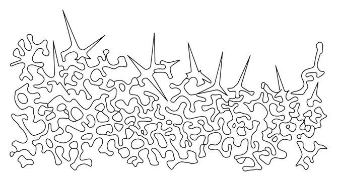 Sharp spiky crystals and coral growth patterns in minimal doodle style