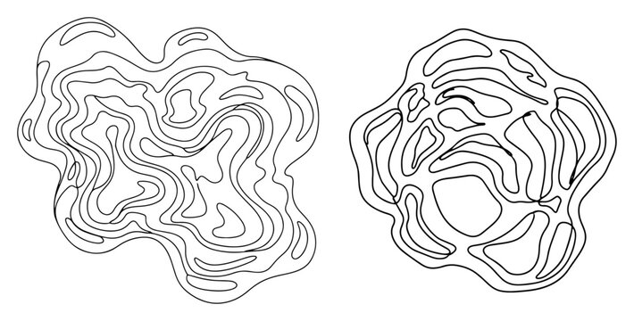 Abstract organic blobs with topographic contour lines in minimalist drawing style