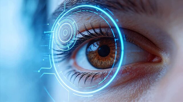 Closeup of human eye with digital overlay