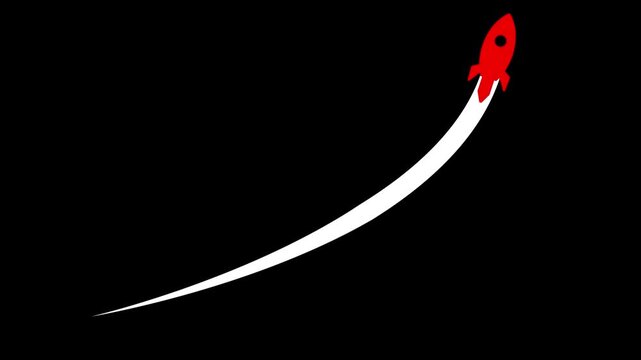 Red Rocket Ship Launching with White Trail on Black Background Startup Growth Concept launching rocket