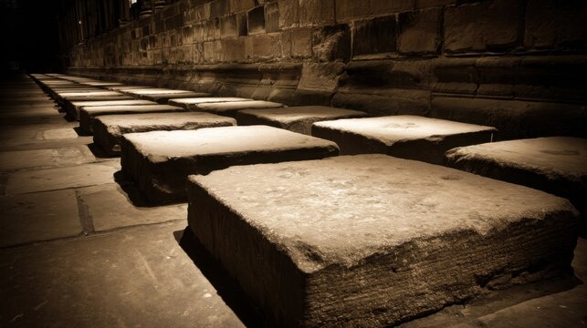 Rough-hewn stone slabs meticulously fitted together forming an ancient architectural pattern