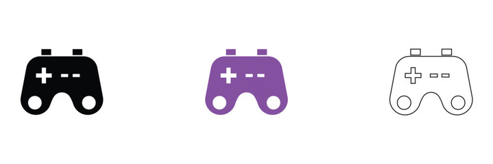 Minimal Game Controller Icons Set in Three Styles. Three game controllers in black, colour, and outline styles, representing gaming, technology, and modern minimalist design concepts. © KD Vector Studio