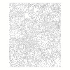 Jungle Animals Coloring Page: Leopards and Lush Foliage © anis