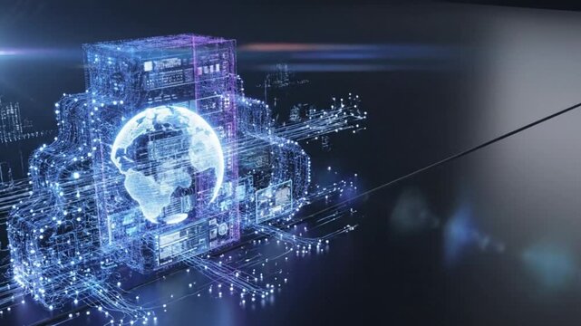 Futuristic SaaS banner with digital cloud network clean modern tech background