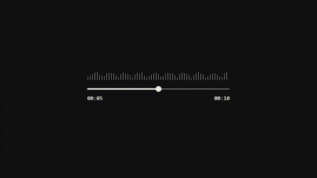 Minimalist digital audio player interface displays a moving progress bar and waveform visualization with a timer