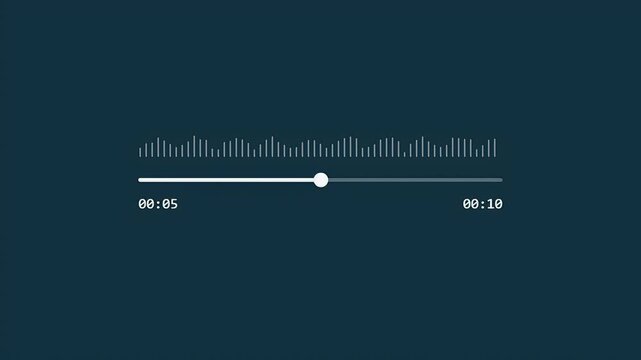 Minimalist digital audio player interface with a moving progress bar and sound waveform visualization