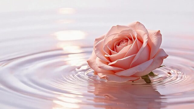 Pink rose floating on water