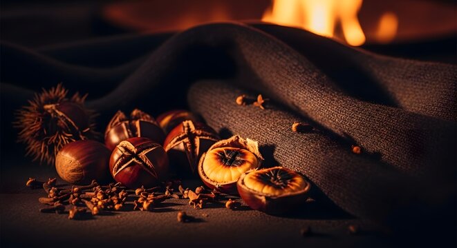 Roasted Chestnuts and Cloves by a Fireplace