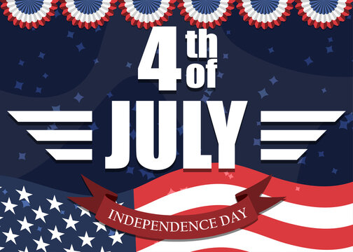 Patriotic 4th of July background with American flag, stars and bold text. Independence Day celebration design for banners, posters, social media and holiday promotions.