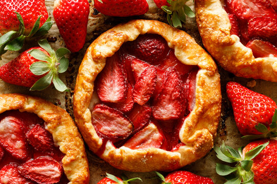 Strawberry galette, traditional rustic French tart,  close-up