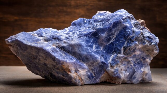 Rough Unpolished Piece of Deep Blue Sodalite Mineral Stone with Textured Surface