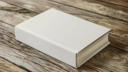 Fototapeta premium mockup of a blank book lying flat on a wooden table. Showcase the simplicity and elegance of the design, inviting viewers to imagine their own story within