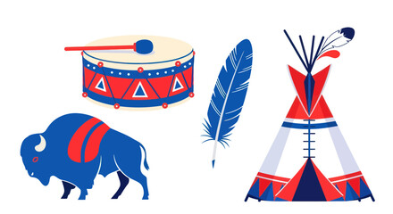 Native American Symbols: Buffalo, Tepee, Drum, Feather © anis