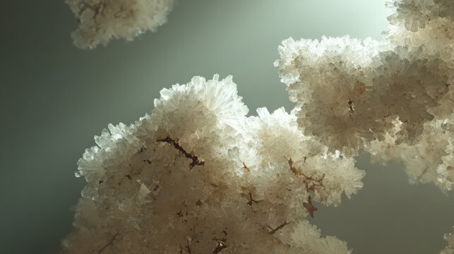 Close-up of a rough crystalline cluster of white gypsum selenite minerals