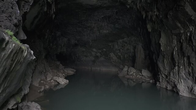 "Bualapa town, Xe Bang Fai Cave, Xieng lue Waterfall within Hin Namno National Park, together with Phong Nha-Ke Bang, are recognized as World Natural Heritage sites." 4k footage
