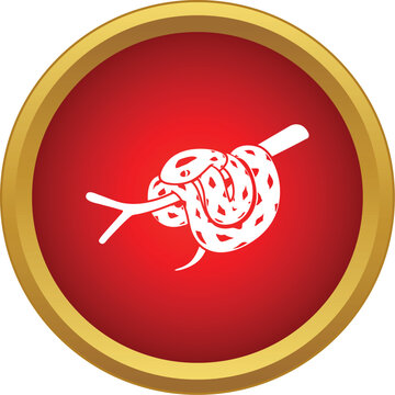 Snake animal, a red circle with golden border featuring a white snake wrapped around a branch