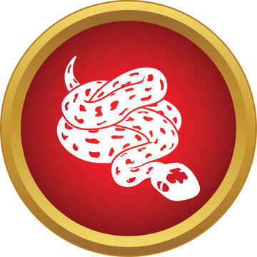 White spotted snake symbol coiled inside a red circle with a golden border