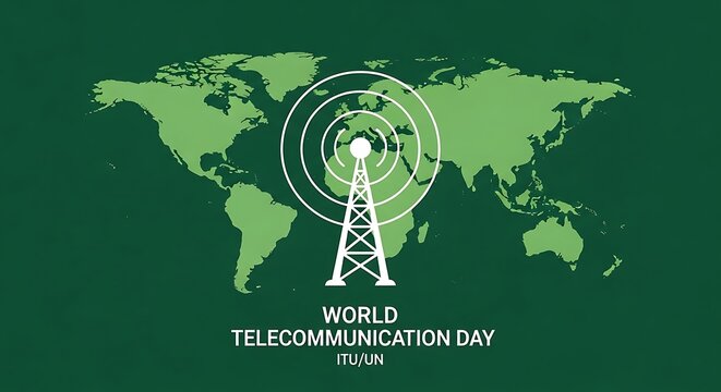World telecommunication day illustration global connectivity and communication tower