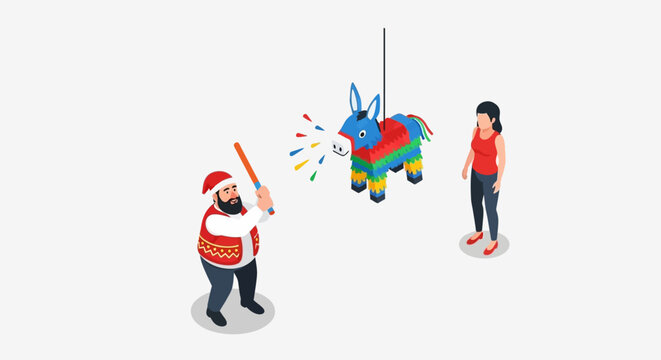 Festive Celebration - Colorful Pinata and Friends Enjoying a Fun Party.