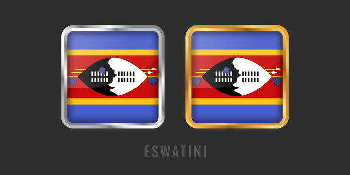 High-quality square gold and silver labels with the flag of Eswatini (Swaziland). Premium Swazi icons for exports, products, and origin certification.