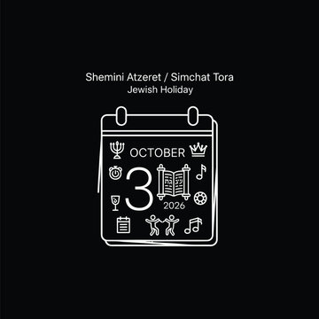 Shemini atzeret simchat torah jewish holiday calendar icon isolated on white background