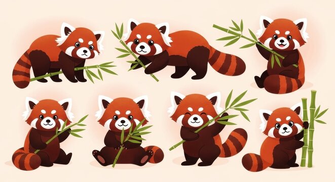 Adorable redpanda illustrations a charming collection of red panda characters with bamboo for nature lovers