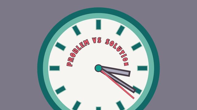 A graphic clock illustrates the concept of problem versus solution
