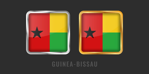 Fototapeta premium Premium square gold and silver metallic labels with the Guinea-Bissau flag. High-quality emblems for local products, export certification, and West African pride.