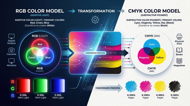Infographic Diagram Explaining RGB to CMYK Color Model Transformation
