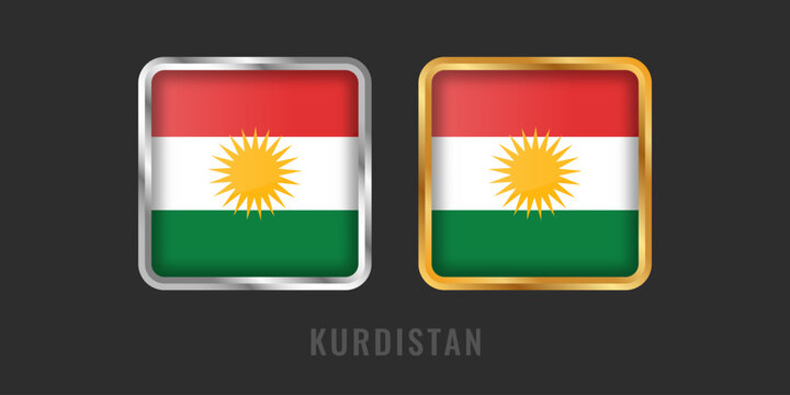 High-quality square gold and silver labels with the Kurdish flag. Premium icons for regional products, manufacturing origin, and cultural identity.