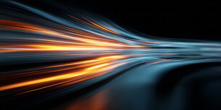 Glowing abstract streaks of light move rapidly forward.