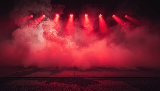 Dramatic Red Stage Lights and Smoke Effect Perfect for Concerts, Performances, and Atmospheric Presentations