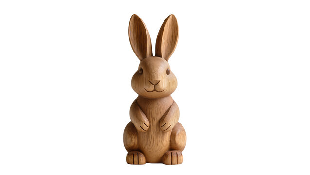 Wooden seated Rabbit Sculpture with Long Ears and Detailed Features