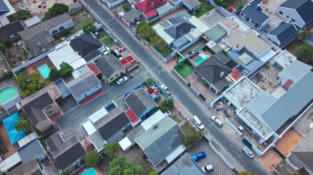 An aerial shot of a residential suburb showcasing middle class living.