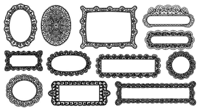 Intricate black and white lace frame collection for decorative design elements