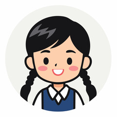 Fototapeta premium Cartoon Girl with Braids and School Uniform
